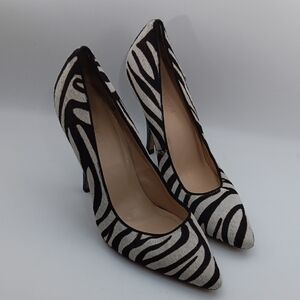 TALBOTS WHITE/BROWN LEATHER ZEBRA PRINT HEELS